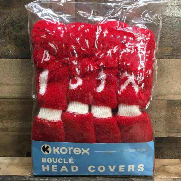 Vintage Korex Boucle' Red Yarn Pom Pom Golf Head Covers *Unopened *Never Used* - Picture 2 of 5